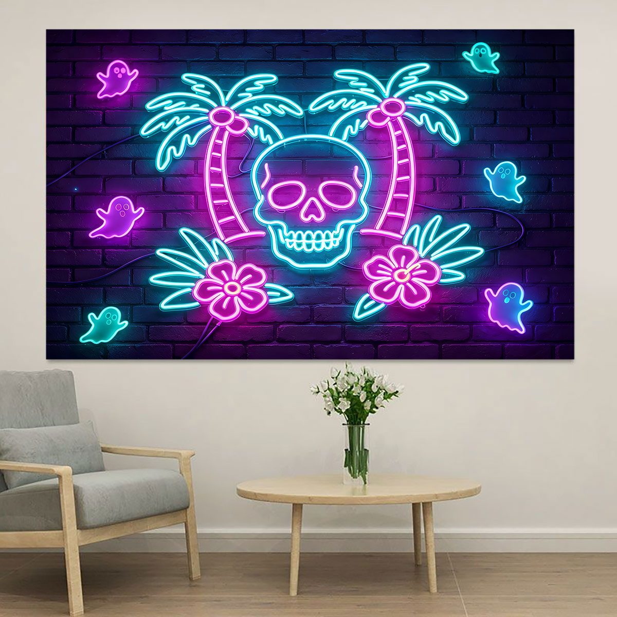Wall Decor Lighting Tree - ネオンライトウォールステッカー ヤシの木のスケルトン パープルグロー トロピカルハロウィン ウォールデカール 取り外し可能