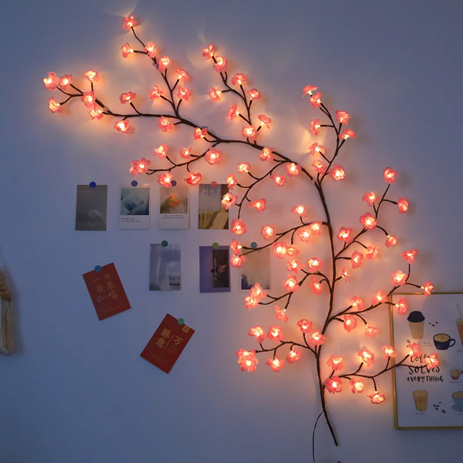 Wall Decor Lighting Tree - 1.8M桜LEDツリーブランチライト、壁掛け桜の花柳の枝飾りガーランド、USB 96 LEDライト、クリスマスデコレーション
