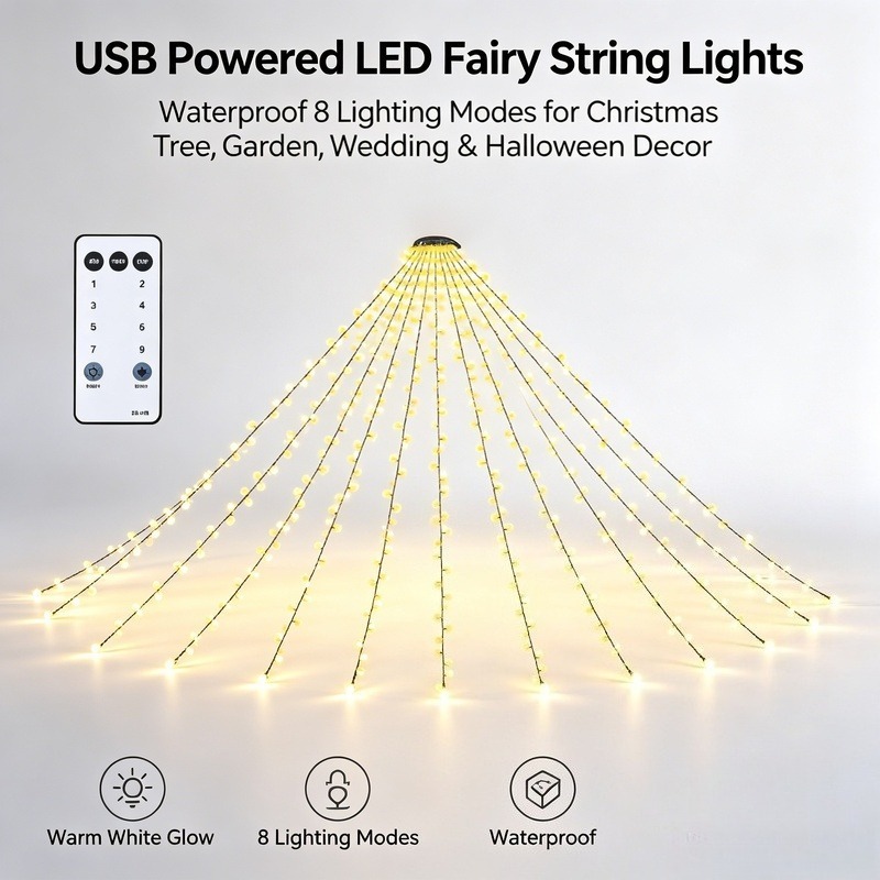 Lighting Tree Decor - USB LED フェアリーストリングライト、防水クリスマスツリーライト、8つの照明モード付き、庭や結婚式の装飾に最適