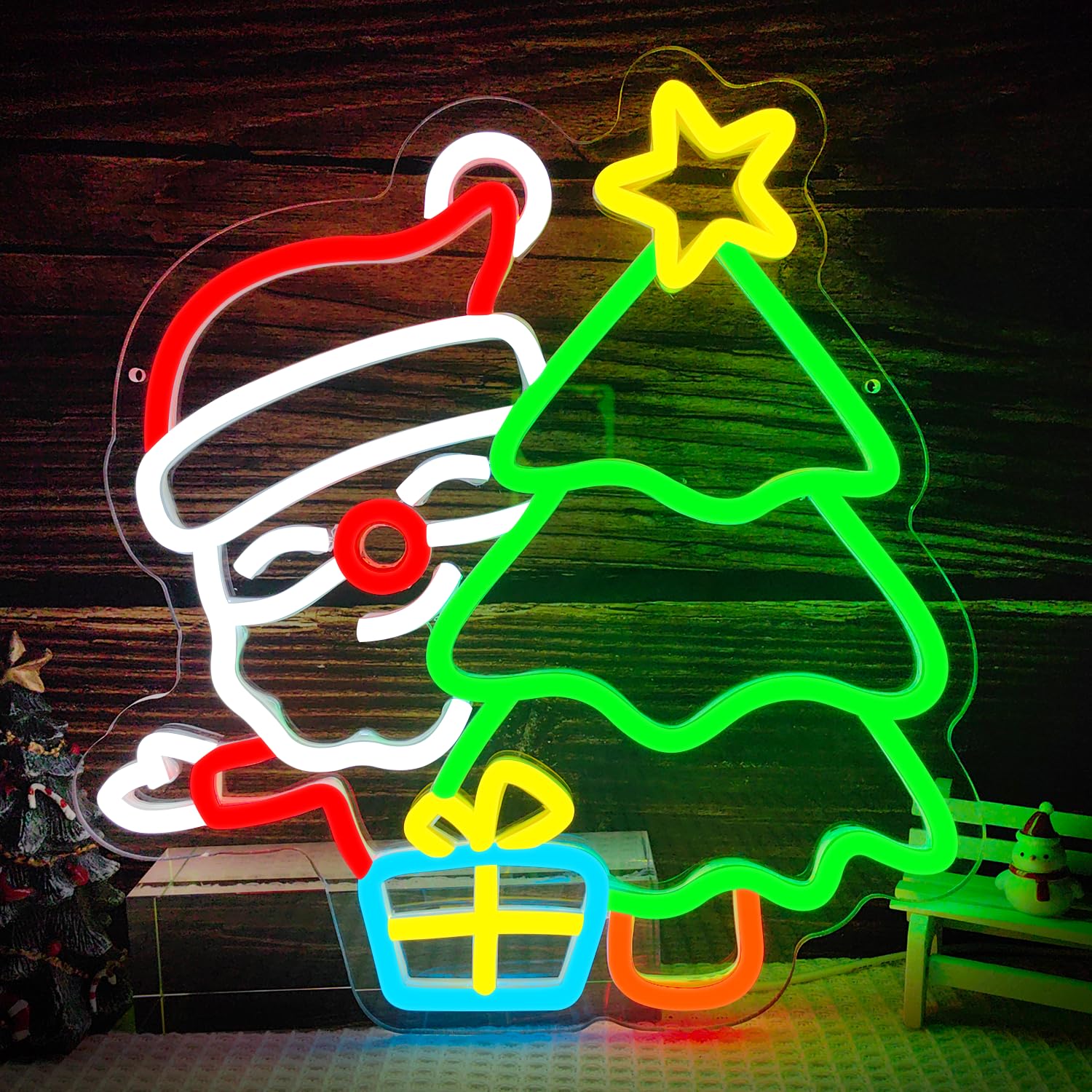 Wall Decor Lighting Tree - サンタネオンサイン 壁飾り 調光スイッチ付き クリスマスツリー ライトアップサイン ホームパーティー