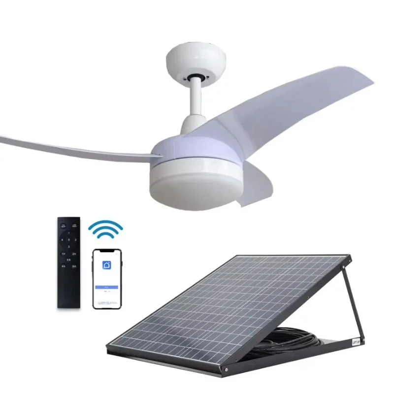 Homestead Lighting & Decor Oconomowoc - 42インチソーラー天井扇風機、LEDライト付き、非電動、アプリリモコン操作、家庭用ソーラー天井扇風機、昼夜兼用