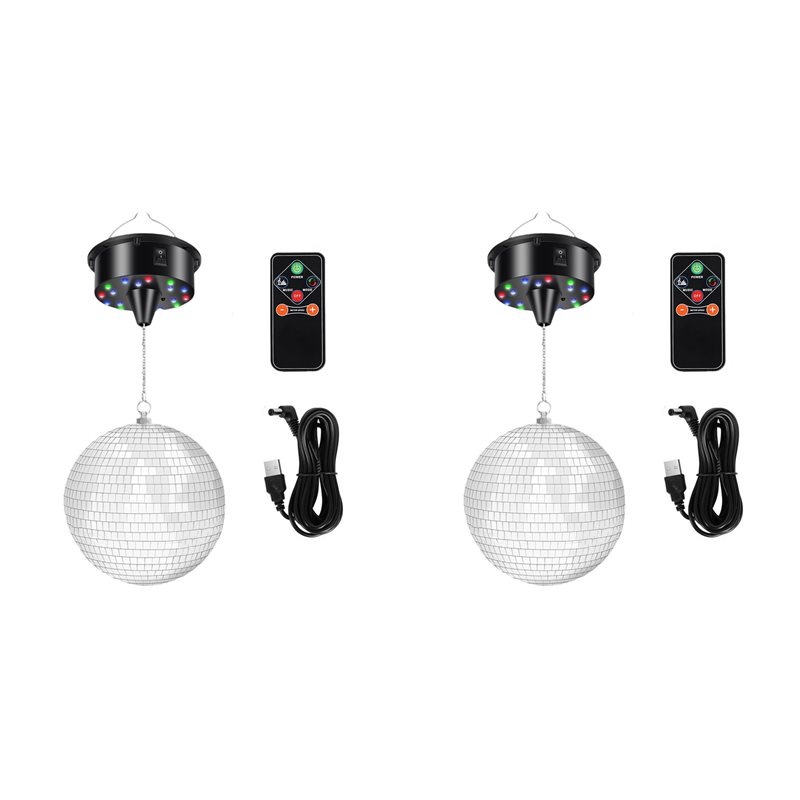 Disco Ball Mirror - AT41 2セット 7.8インチ 吊り下げ式ディスコボール ライトアップLEDディスコミラーボール 回転式ディスコボールデコレーション