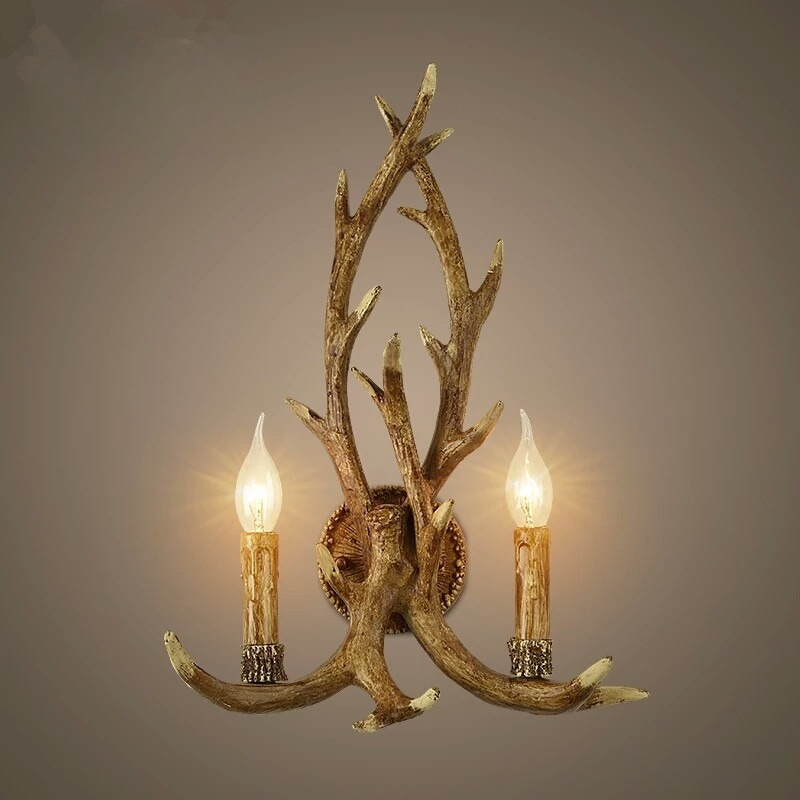 Wall Decor Lighting Tree - 木製感樹脂装飾LEDウォールライトランプ、鹿の角型レトロホワイトディアウォールランプ、LEDツリーブランチ