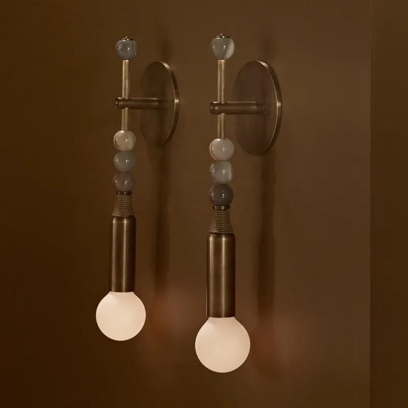 Lighting Decor Living Room - 北欧ヴィンテージ風インテリア装飾デザイン、リビングルーム、寝室、ホテルのベッドサイドライト、真鍮製ストーンガラスシェードウォールランプ