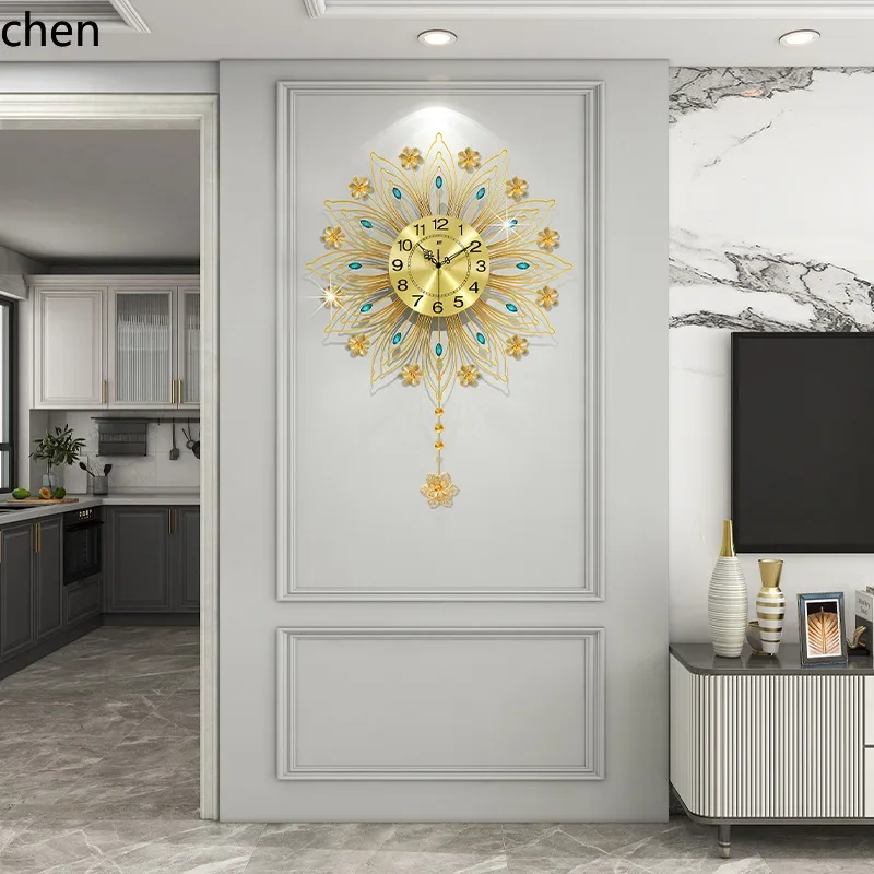 Lighting Decor Living Room - TQH-i7.7 欧風ライトラグジュアリー時計、リビングルーム用壁掛け時計、高級ホームデコレーション、孔雀壁掛け時計