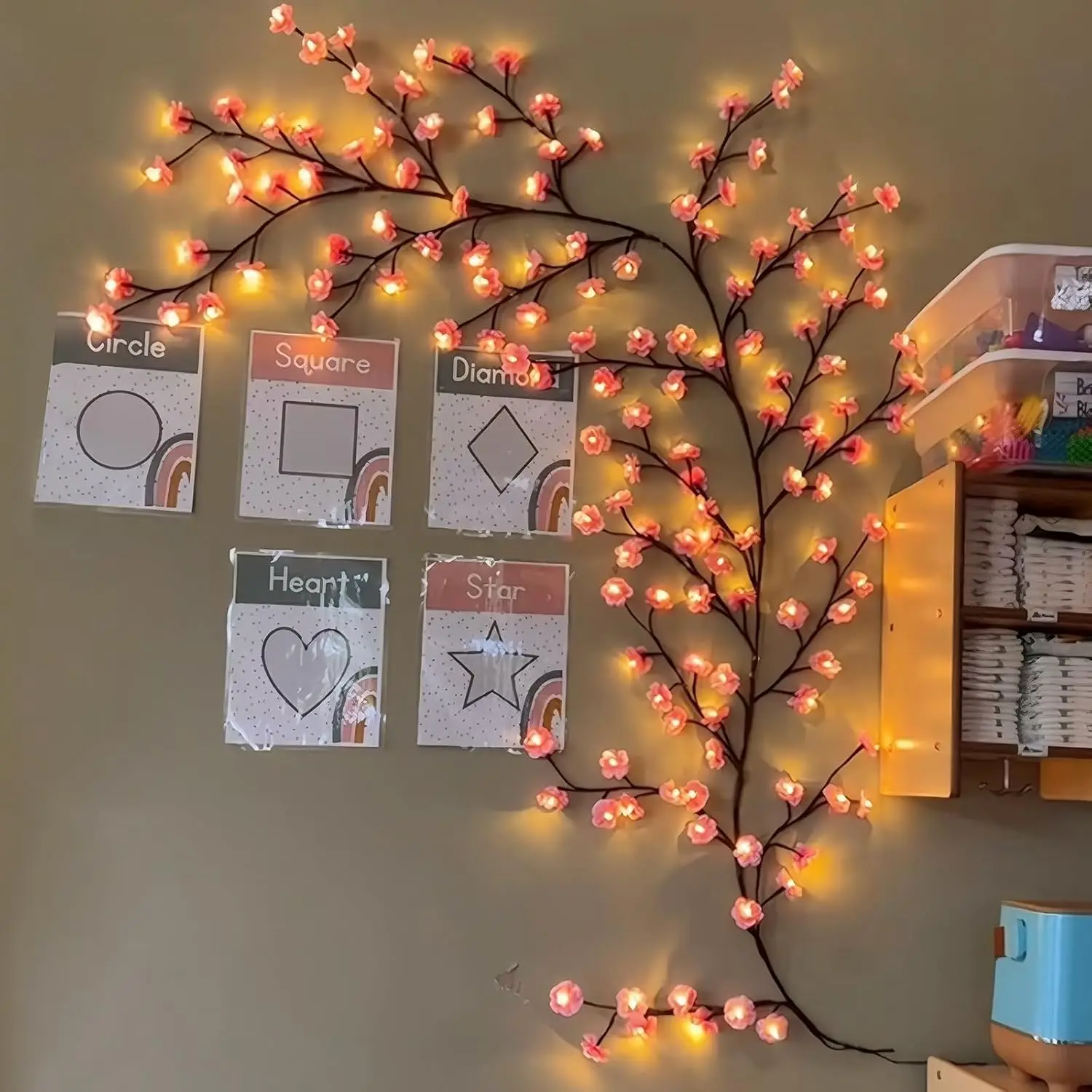 Wall Decor Lighting Tree - 桜の枝の装飾ガーランド、クリスマス、室内、家の壁、ドア、桜のLEDツリーブランチライト、壁飾り用