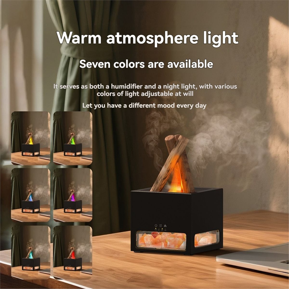 Himalayan Salt Lamp - AA14 2-in-1 ヒマラヤ塩ランプ＆エッセンシャルオイルディフューザー アロマセラピーディフューザー 自動芳香噴霧加湿器 ブラック