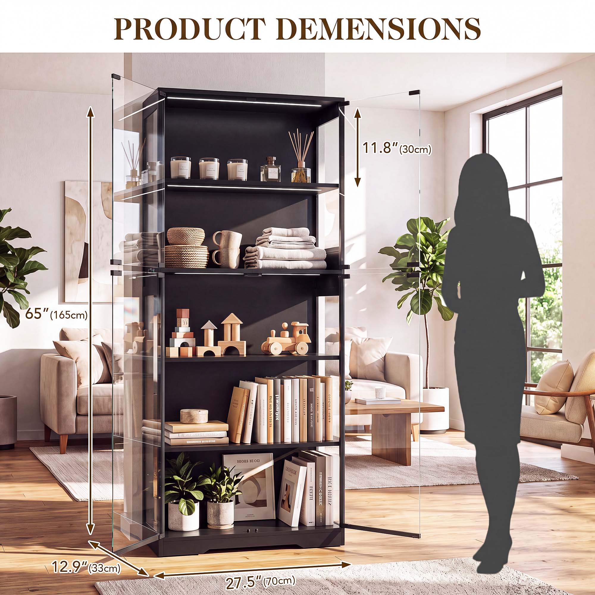 TCGBKAF 5段ディスプレイキャビネット、ガラス扉、モー - Office Lighting Decor のレビューと価格