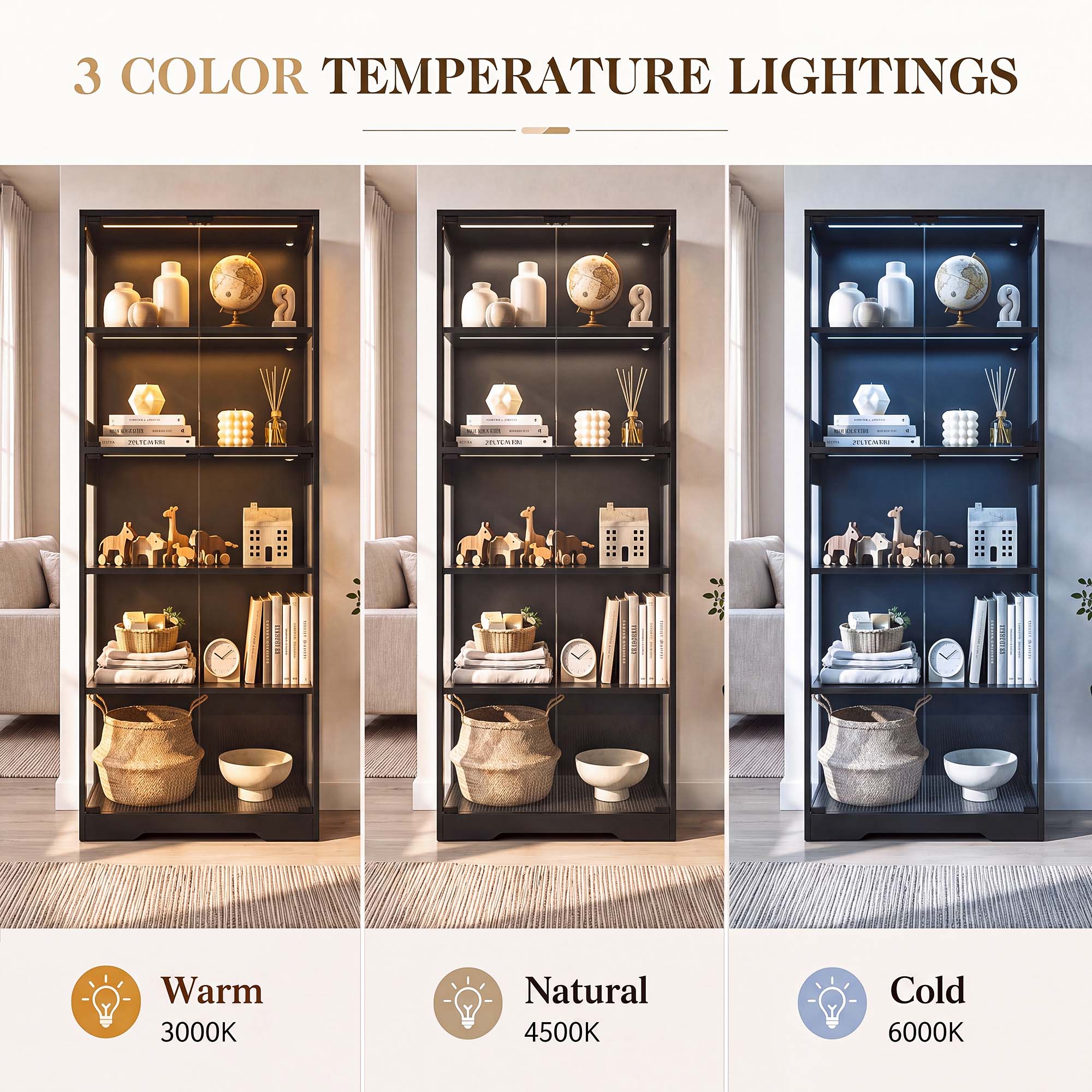 TCGBKAF 5段ディスプレイキャビネット、ガラス扉、モー - Office Lighting Decor のレビューと価格