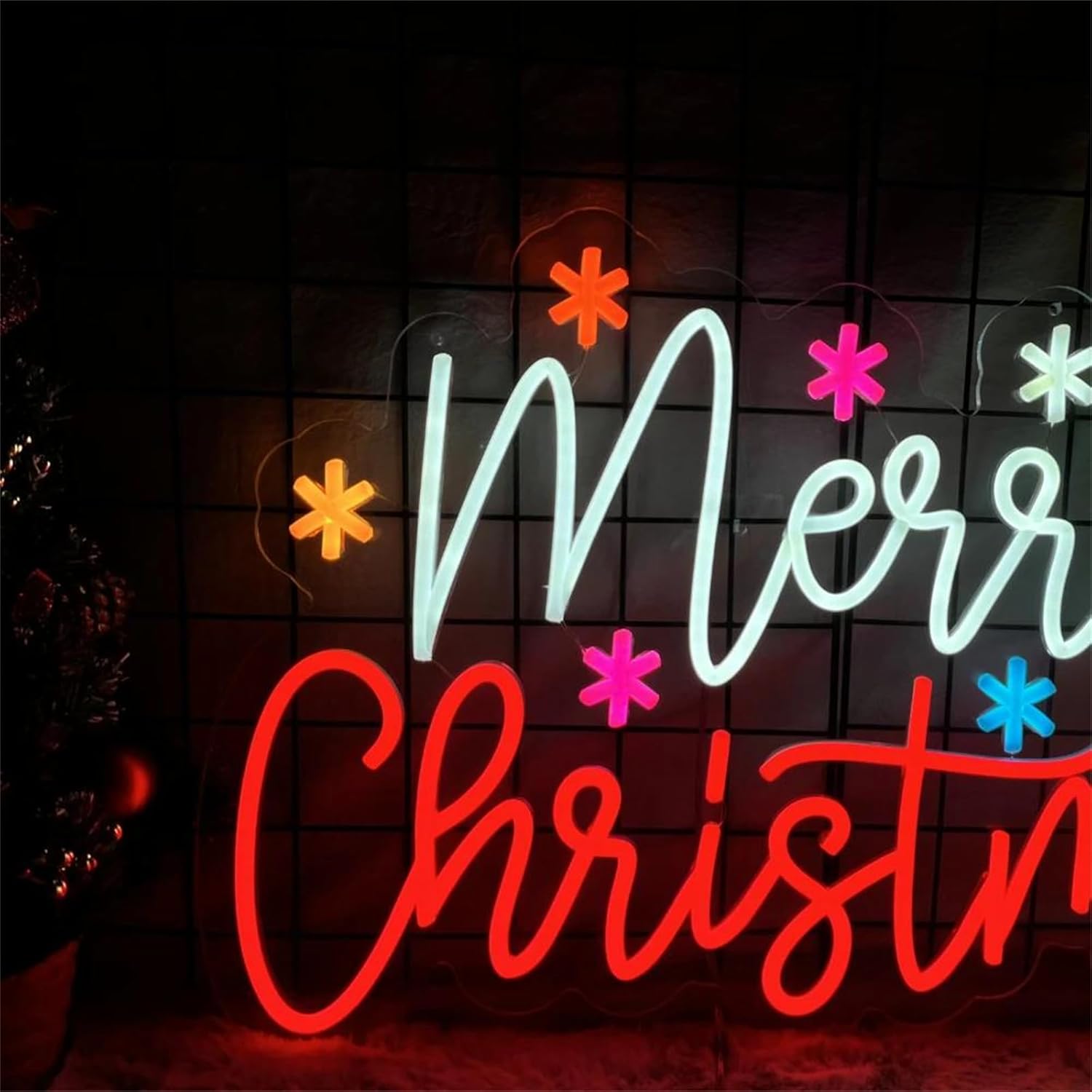 メリークリスマス ネオンサイン カラフルな星とツリー LED - Wall Decor Lighting Tree のレビューと価格