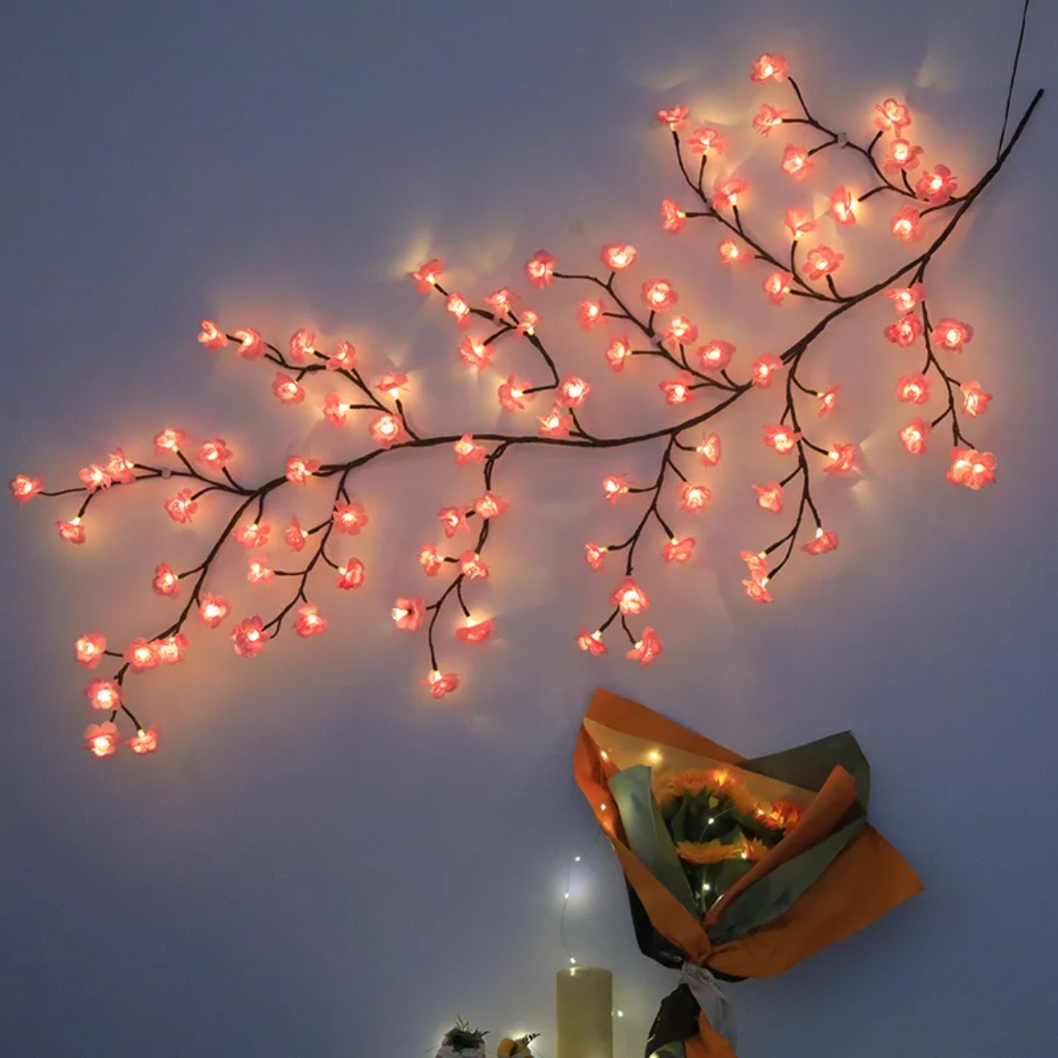 1.8M桜LEDツリーブランチライト、壁掛け桜の花柳の枝飾り - Wall Decor Lighting Tree のレビューと価格