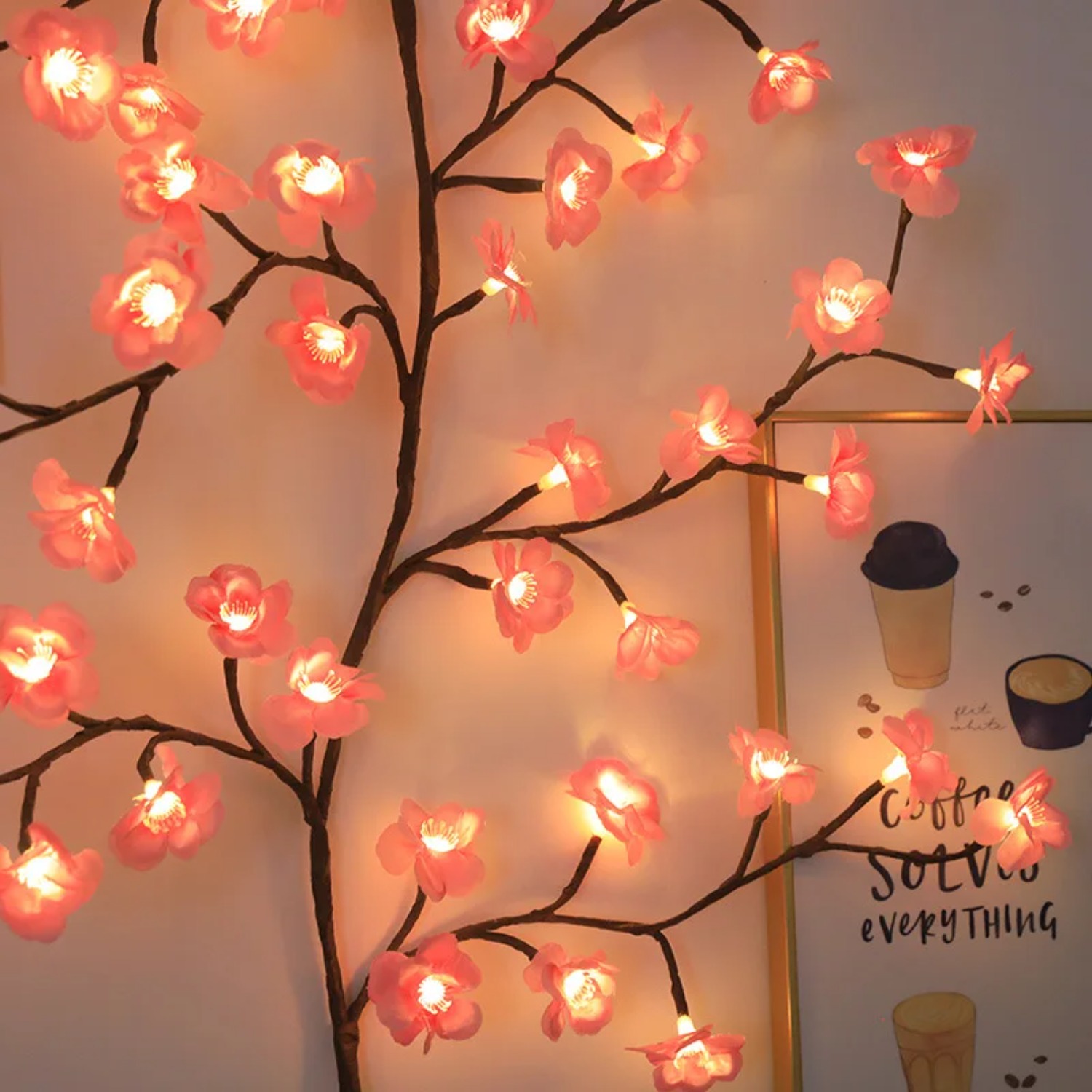 1.8M桜LEDツリーブランチライト、壁掛け桜の花柳の枝飾り - Wall Decor Lighting Tree のレビューと価格