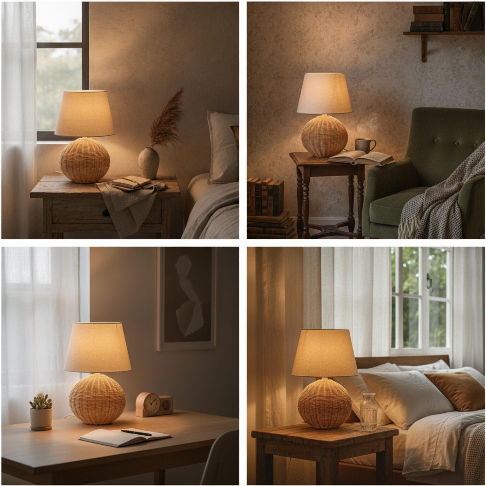 ベッドサイドランプ ラタンベース ファブリックシェード ナイ - Lighting Decor Living Room のレビューと価格