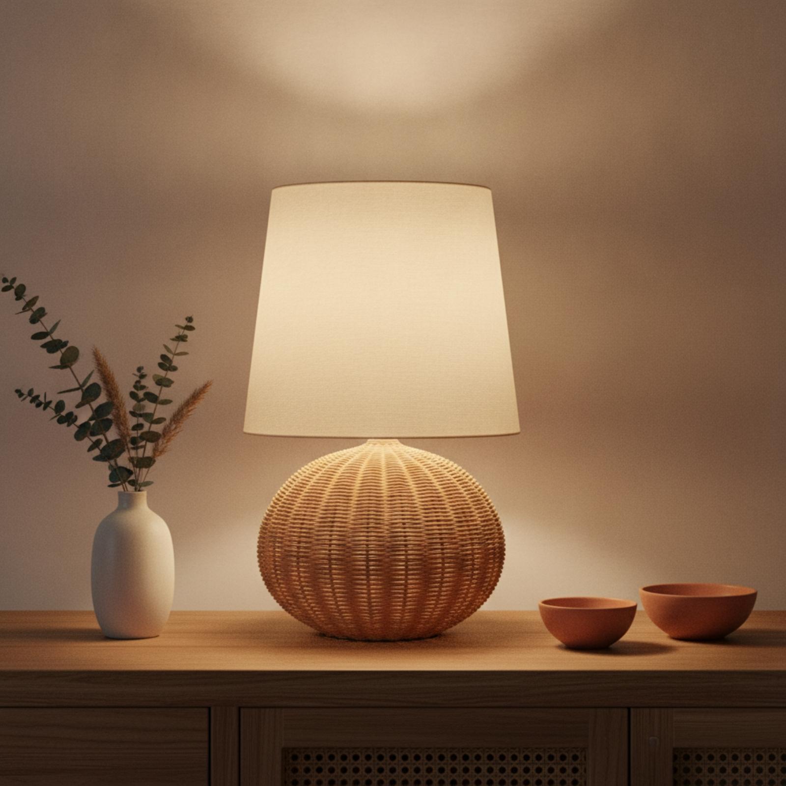 ベッドサイドランプ ラタンベース ファブリックシェード ナイ - Lighting Decor Living Room のレビューと価格