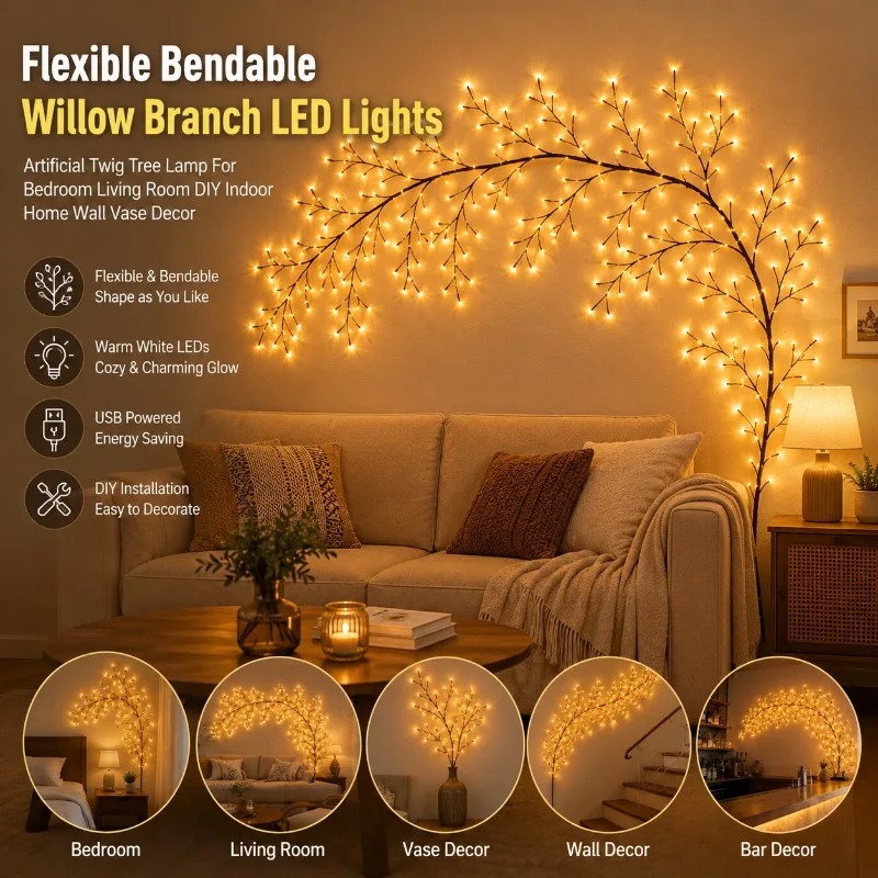 LEDツリーブランチウォールライト、フレキシブルウィローバイ - Wall Decor Lighting Tree のレビューと価格