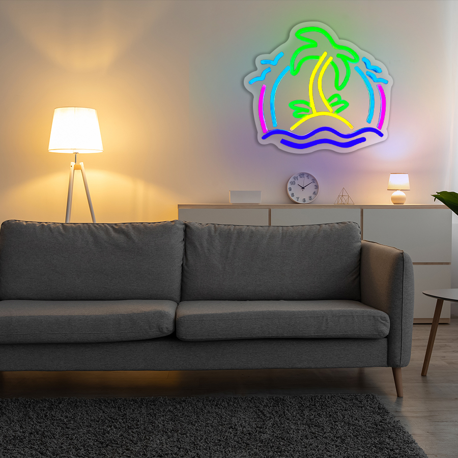 ココナッツツリーのネオンサイン（壁飾り用）、ビーチサンセット - Wall Decor Lighting Tree のレビューと価格