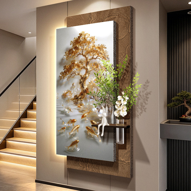 九匹の魚が集まる富の絵画玄関装飾絵画富の木砂岩壁画ランプ緑の - Wall Decor Lighting Tree のレビューと価格