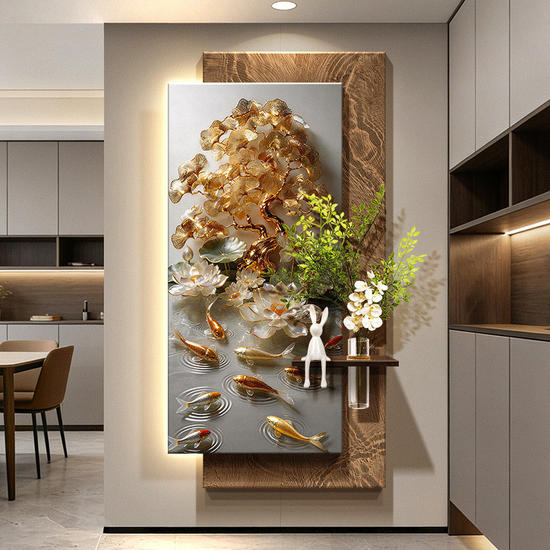 九匹の魚が集まる富の絵画玄関装飾絵画富の木砂岩壁画ランプ緑の - Wall Decor Lighting Tree のレビューと価格