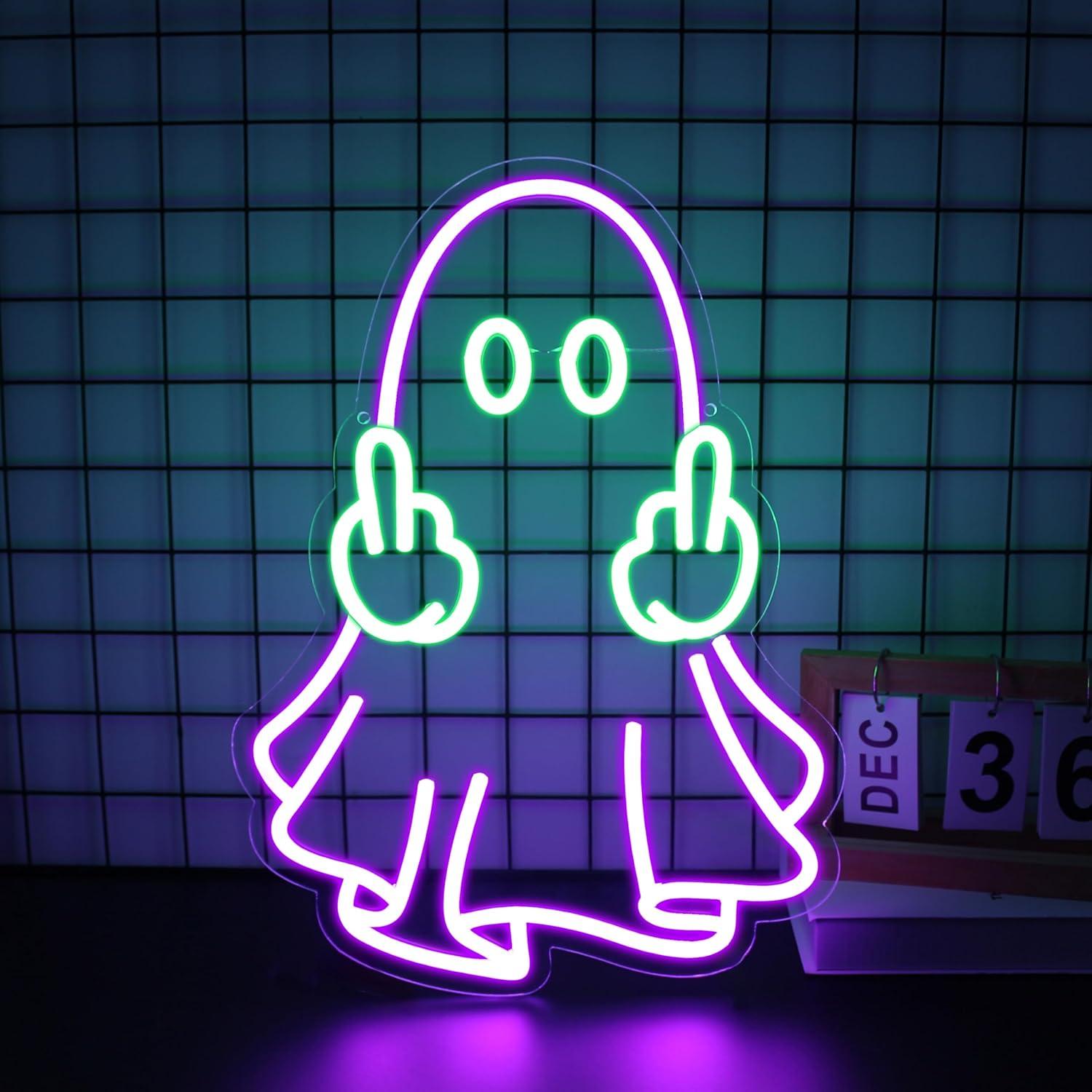 ゴーストネオンサイン USB電源 LED調光可能ネオンライト - Led Lighting Wall Decor のレビューと価格
