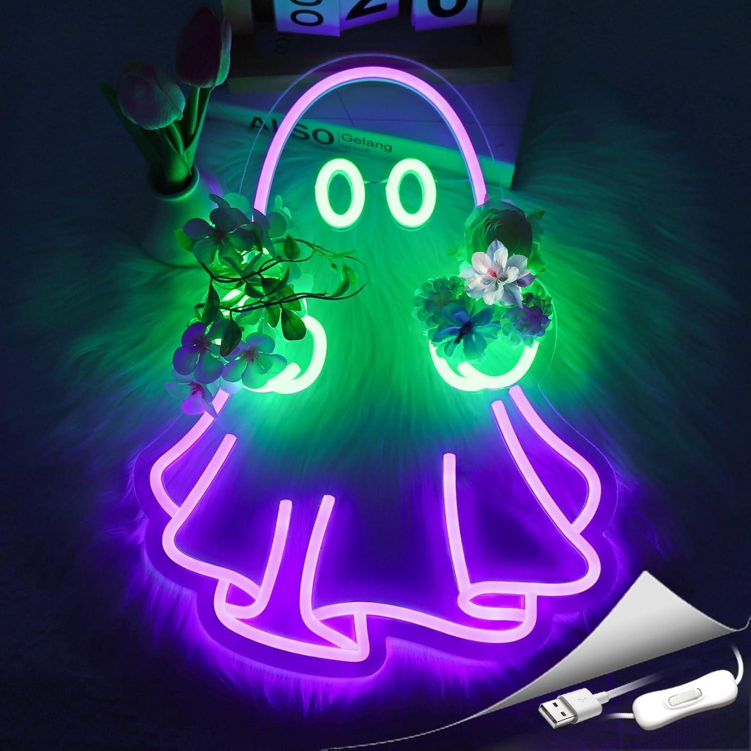 ゴーストネオンサイン USB電源 LED調光可能ネオンライト - Led Lighting Wall Decor のレビューと価格