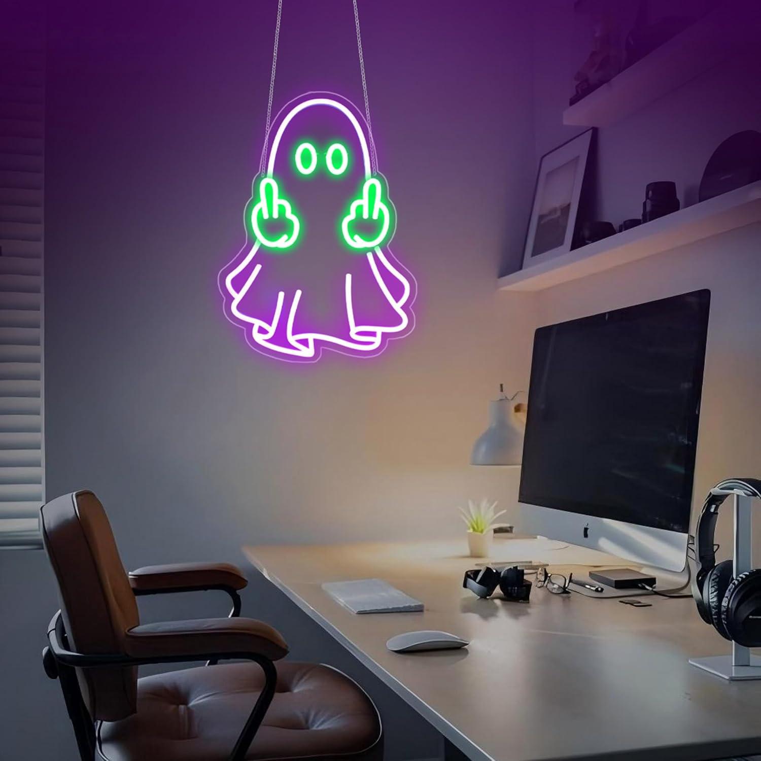 ゴーストネオンサイン USB電源 LED調光可能ネオンライト - Led Lighting Wall Decor のレビューと価格