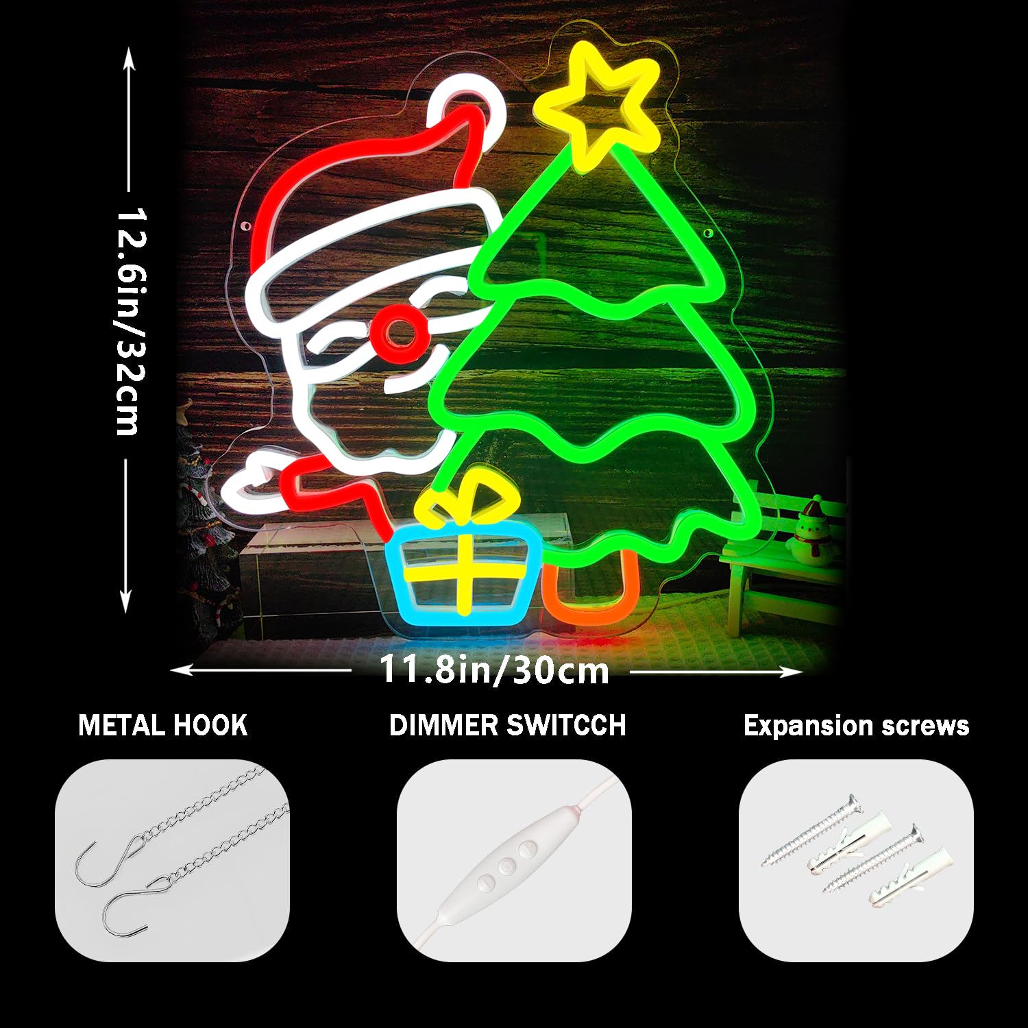 サンタネオンサイン 壁飾り 調光スイッチ付き クリスマスツリ - Wall Decor Lighting Tree のレビューと価格