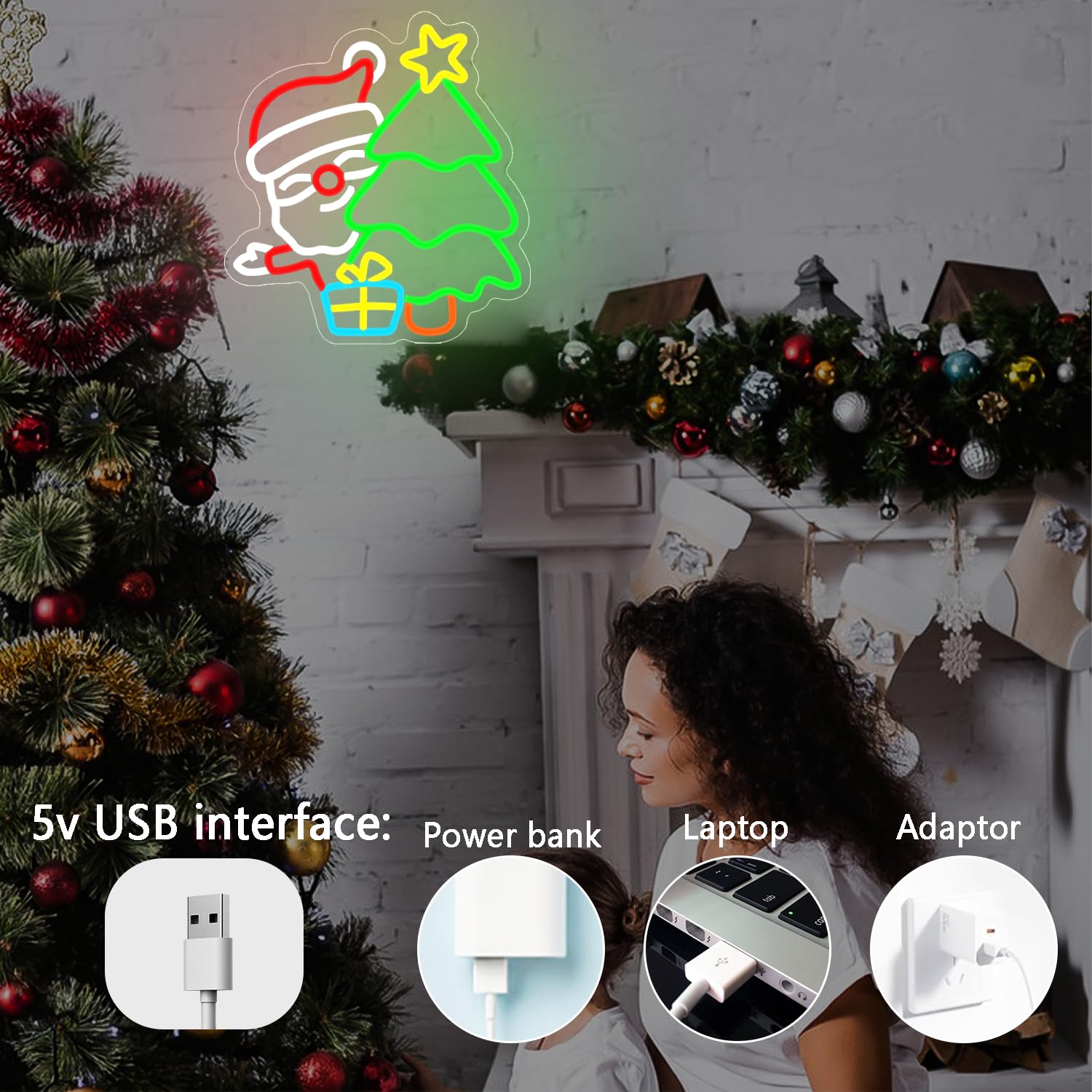 サンタネオンサイン 壁飾り 調光スイッチ付き クリスマスツリ - Wall Decor Lighting Tree のレビューと価格