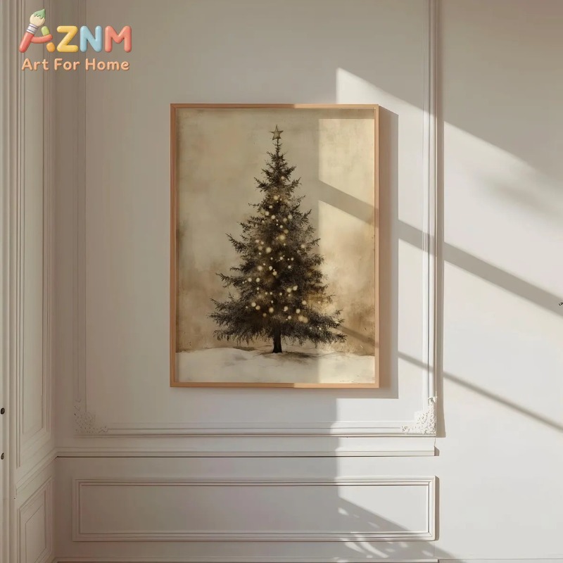 アンティーク調のクリスマスツリースターライト柄キャンバスポス - Wall Decor Lighting Tree のレビューと価格