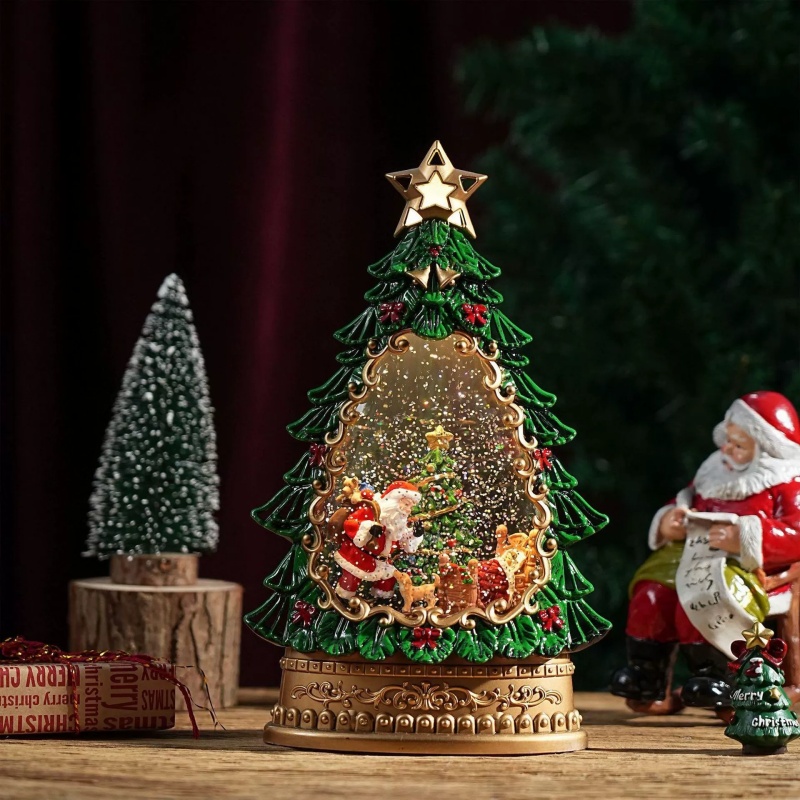 スノーグローブオルゴール クリスマスサンタツリー飾り ライト - Lighting Tree Decor のレビューと価格