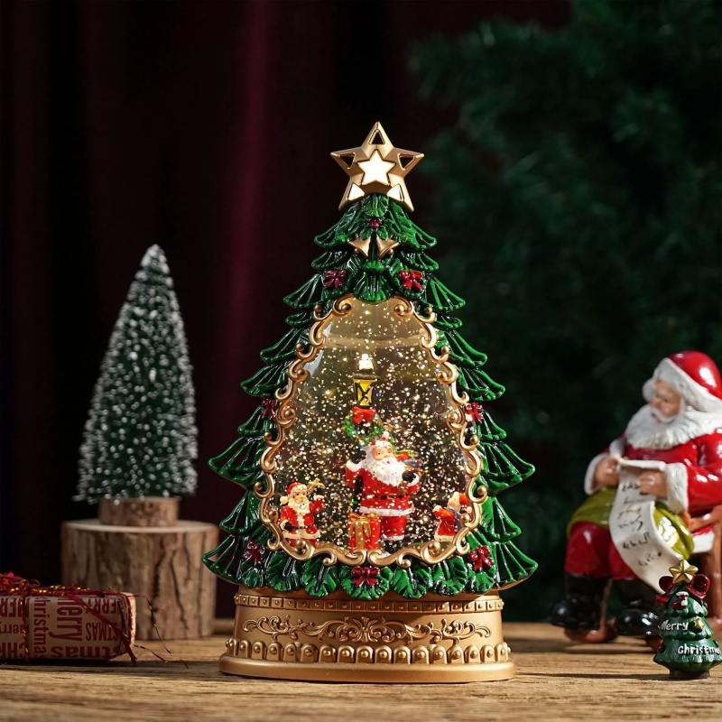 スノーグローブオルゴール クリスマスサンタツリー飾り ライト - Lighting Tree Decor のレビューと価格