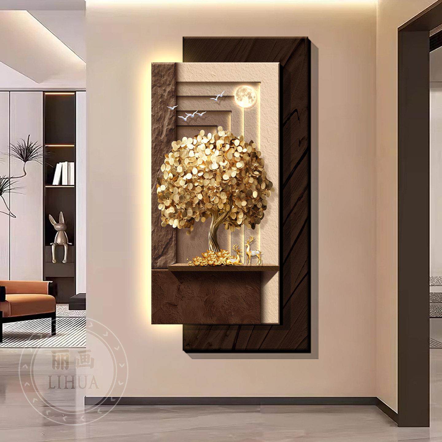 玄関の装飾画、金運を呼び込む木、廊下の吊り下げ絵画、そして照 - Wall Decor Lighting Tree のレビューと価格