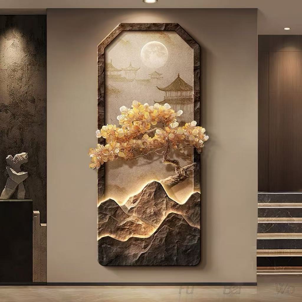 新しい中国風の高級木の入り口装飾絵画、風景画、廊下吊り絵画、 - Wall Decor Lighting Tree のレビューと価格