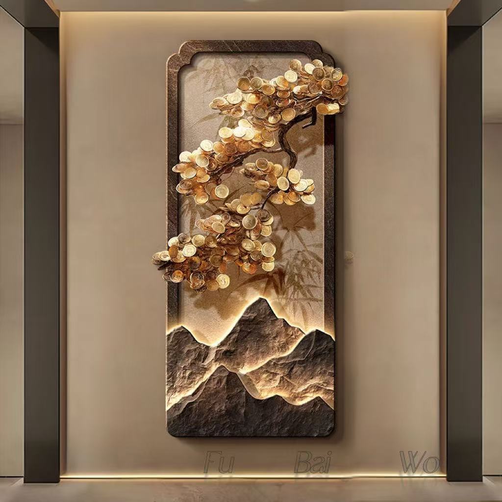 新しい中国風の高級木の入り口装飾絵画、風景画、廊下吊り絵画、 - Wall Decor Lighting Tree のレビューと価格