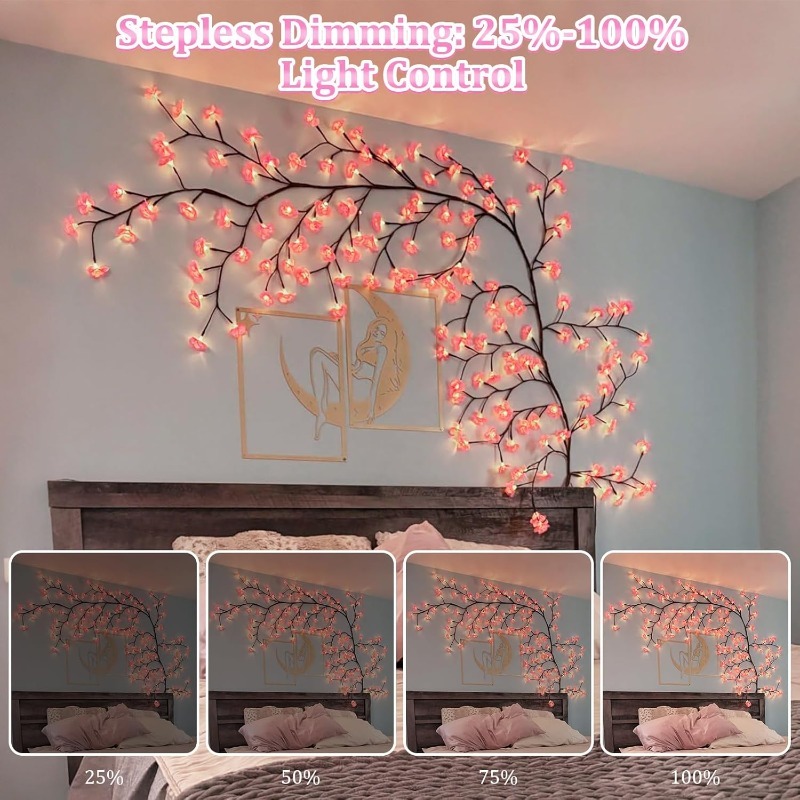 LED 桜の木の枝ライト 8 モード人工ピンク桜ガーランド  - Wall Decor Lighting Tree のレビューと価格