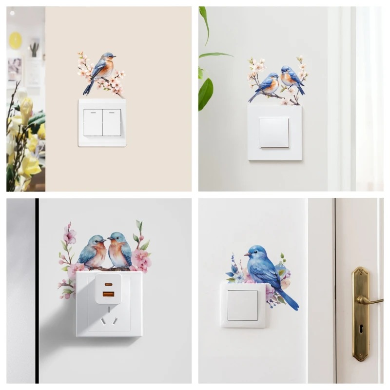 桜の枝に止まった鳥のライトスイッチステッカー、取り外し可能な - Lighting Decoration On Wall のレビューと価格