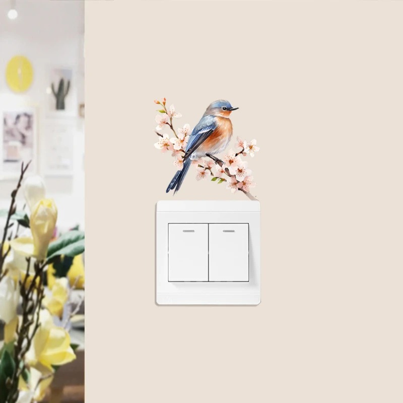 桜の枝に止まった鳥のライトスイッチステッカー、取り外し可能な - Lighting Decoration On Wall のレビューと価格