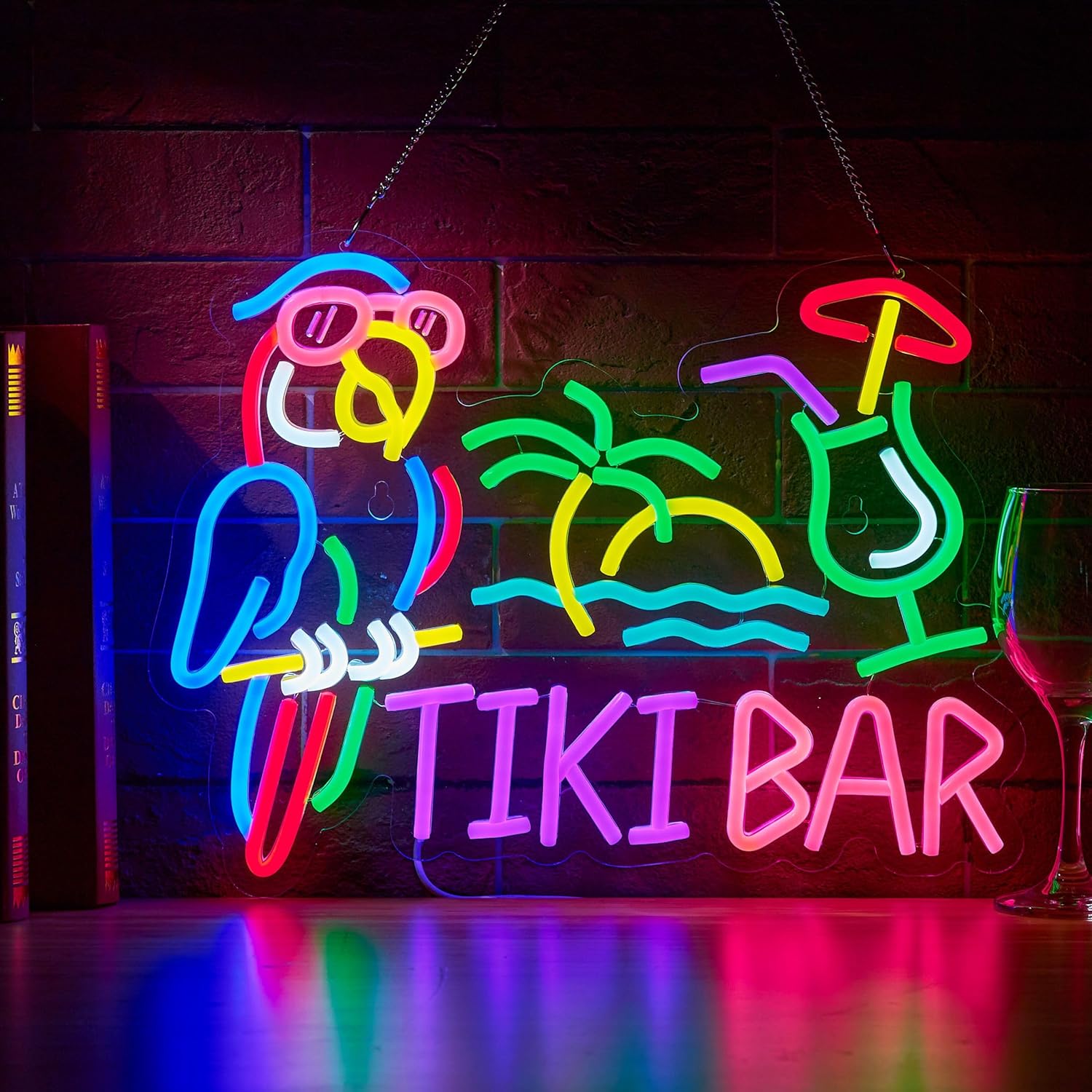ティキバーパロットパームツリーネオンサインビジネスアートウォ - Led Lighting Wall Decor のレビューと価格