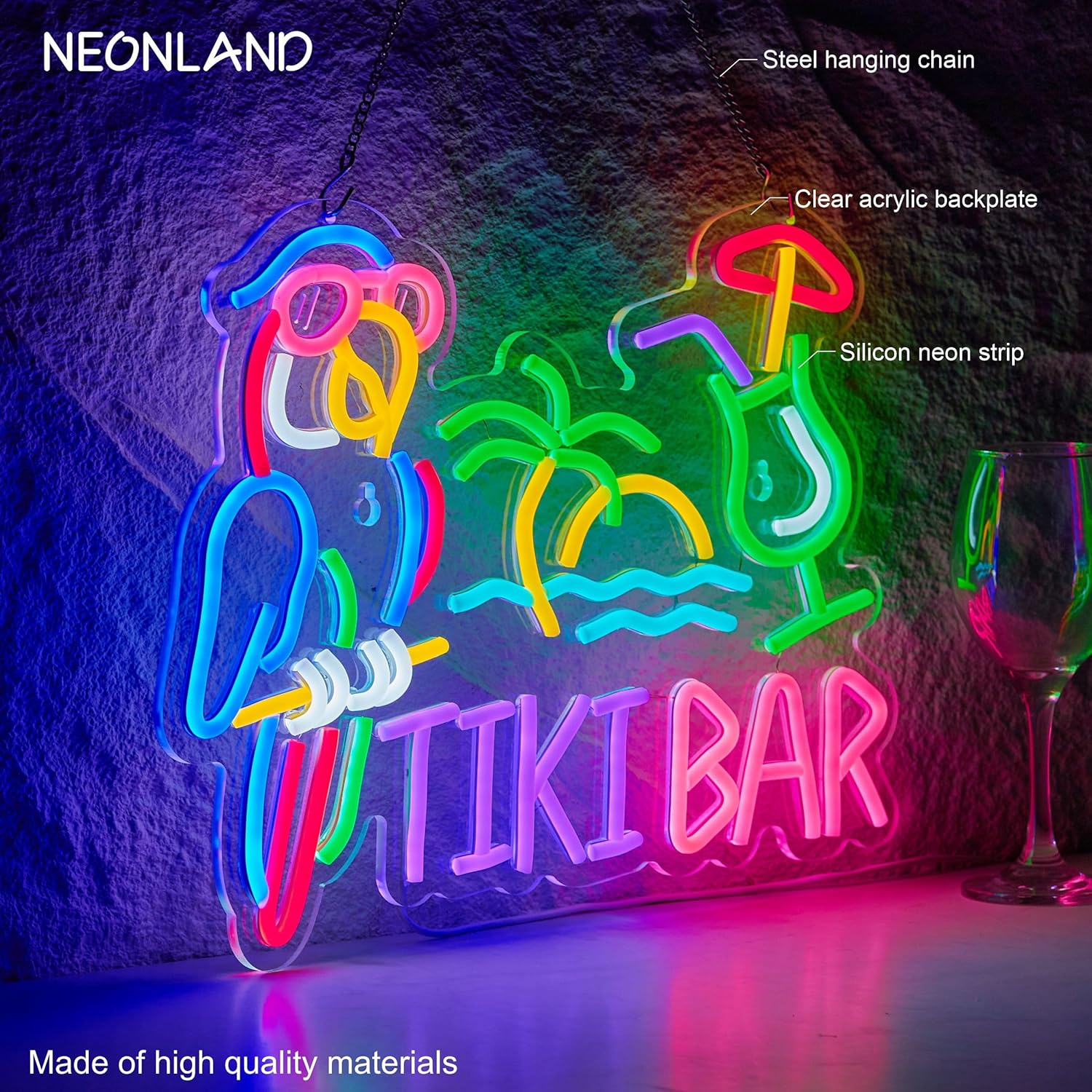 ティキバーパロットパームツリーネオンサインビジネスアートウォ - Led Lighting Wall Decor のレビューと価格