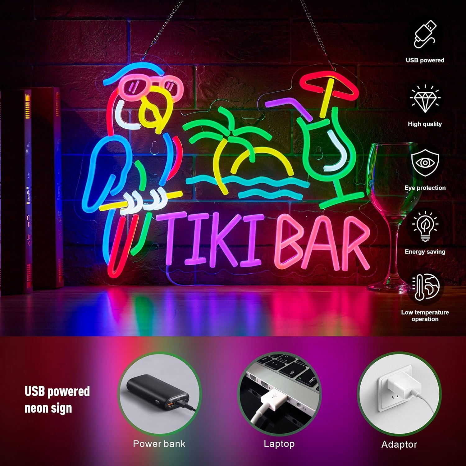 ティキバーパロットパームツリーネオンサインビジネスアートウォ - Led Lighting Wall Decor のレビューと価格