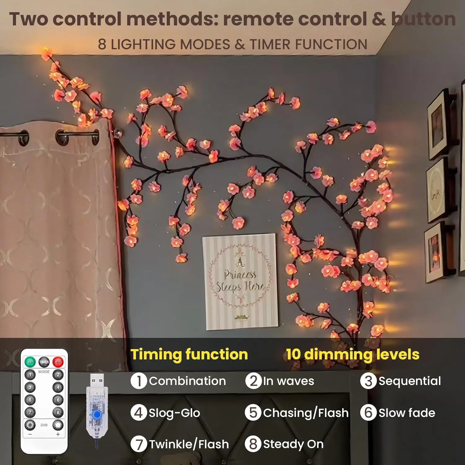 桜の枝の装飾ガーランド、クリスマス、室内、家の壁、ドア、桜の - Wall Decor Lighting Tree のレビューと価格