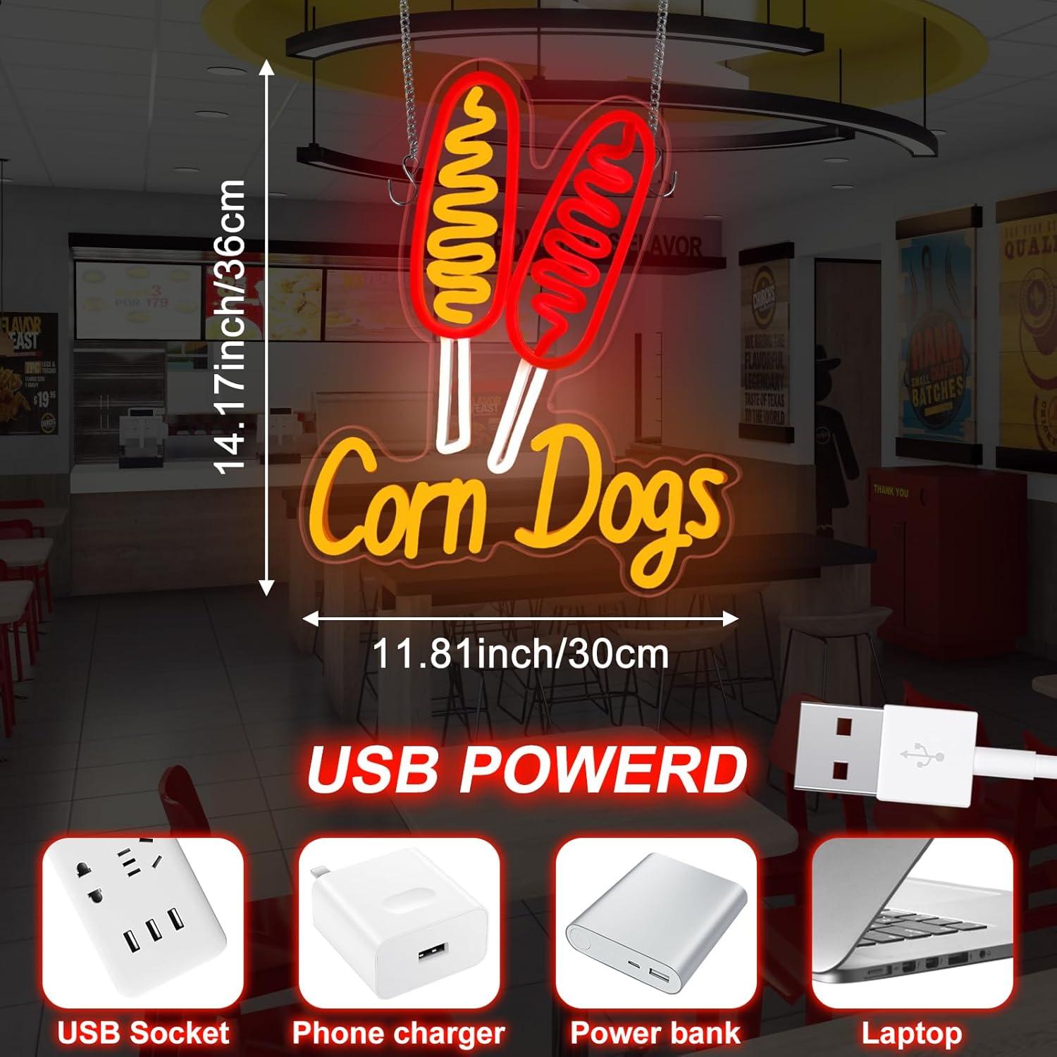 コーンドッグネオンサインスナックUSB調光LEDネオンライト - Led Lighting Wall Decor のレビューと価格