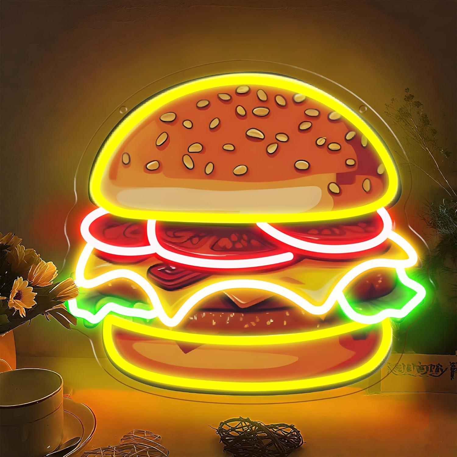 バーガーネオンサインLEDハンバーガーウォールライト、レスト - Led Lighting Wall Decor のレビューと価格