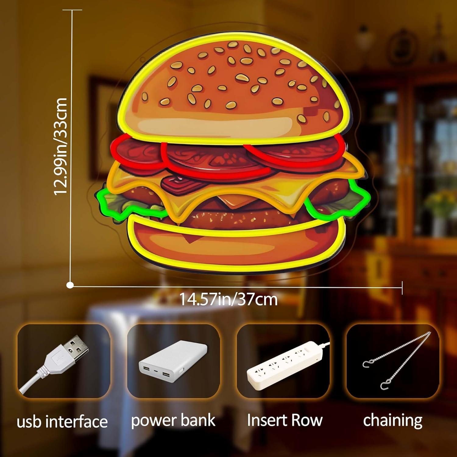バーガーネオンサインLEDハンバーガーウォールライト、レスト - Led Lighting Wall Decor のレビューと価格