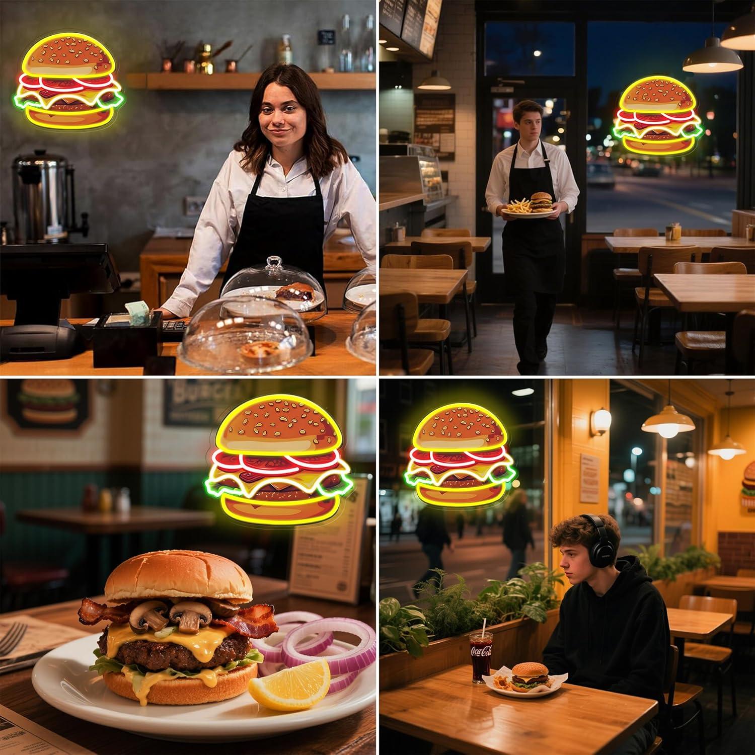 バーガーネオンサインLEDハンバーガーウォールライト、レスト - Led Lighting Wall Decor のレビューと価格